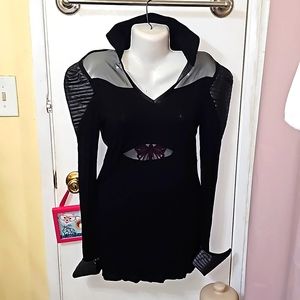 KayoAnimeClothing tunic top black gothic semi sheer long sleeve vampire 🧛‍♂️